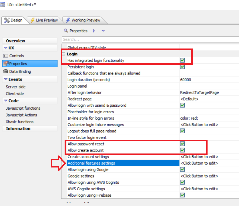 Accessing the Additional features settings